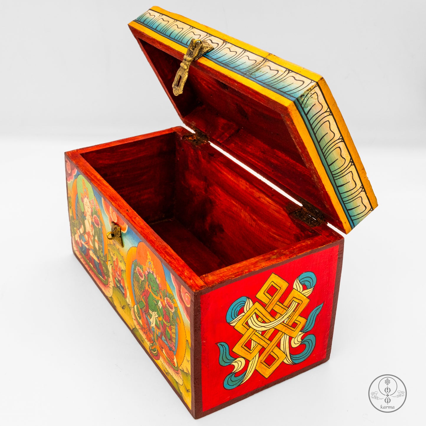 Scatola in legno di divinita Tara Bianca e Tara Verde