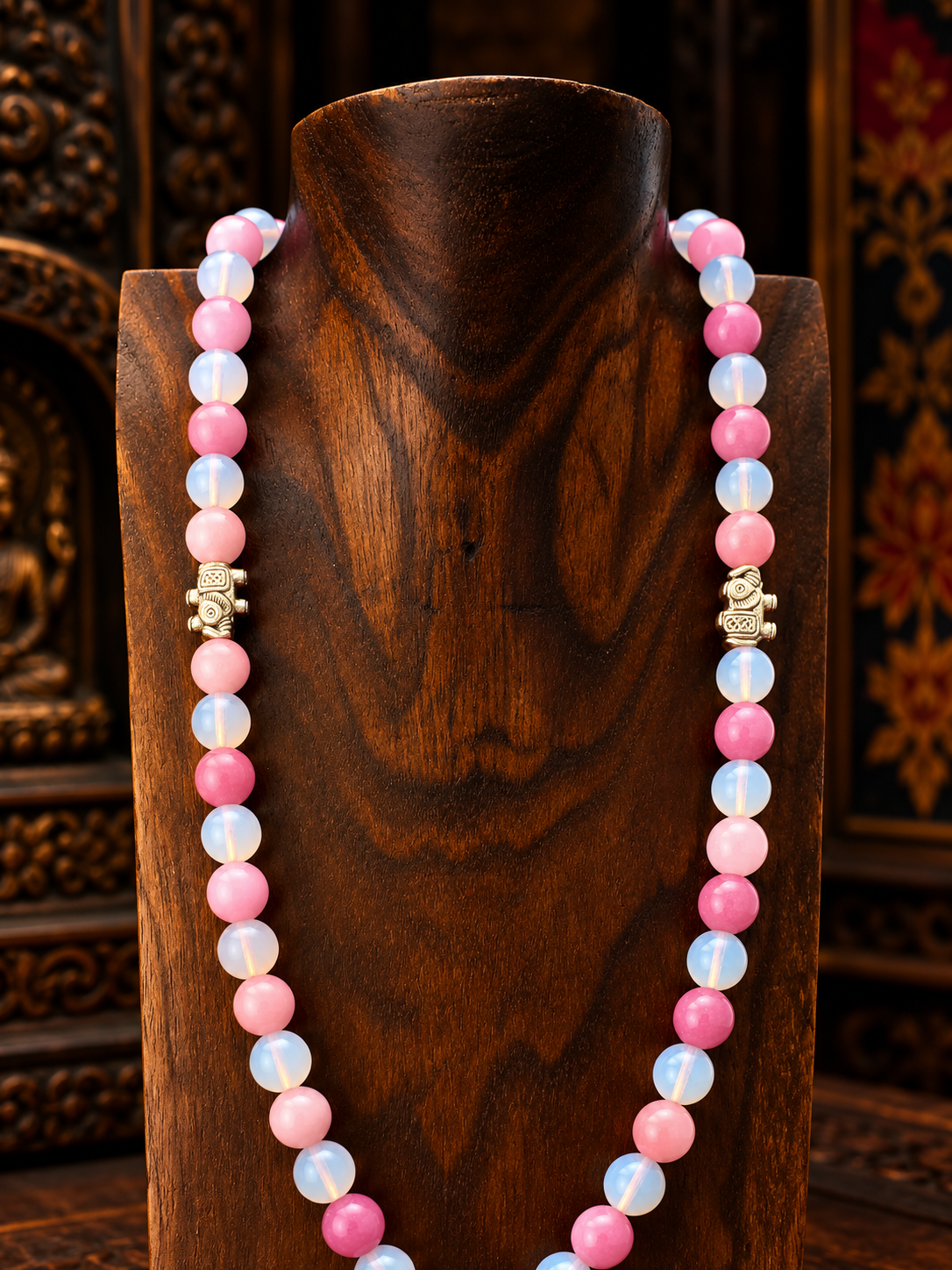Mala con 108 Grani in Quarzo Rosa e Calcedonio – Simbolo di Amore, Saggezza e Armonia Spirituale