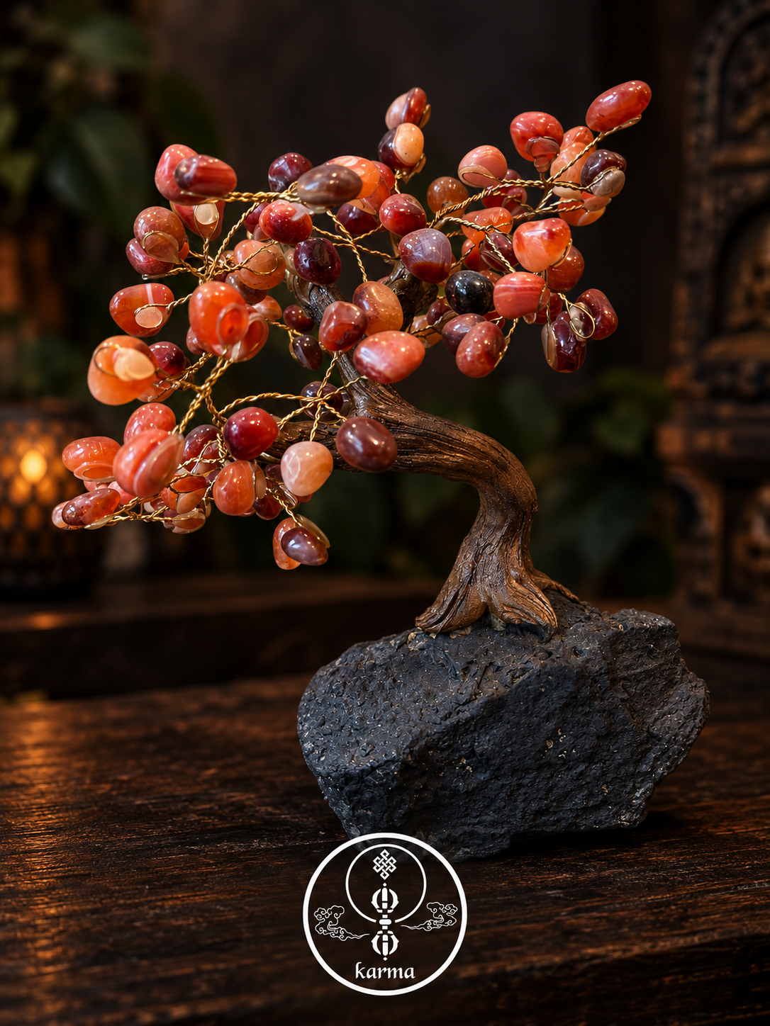 Albero della Vita in Corniola Naturale con Base in Ametista Grezza – Creazione Artigianale Unica