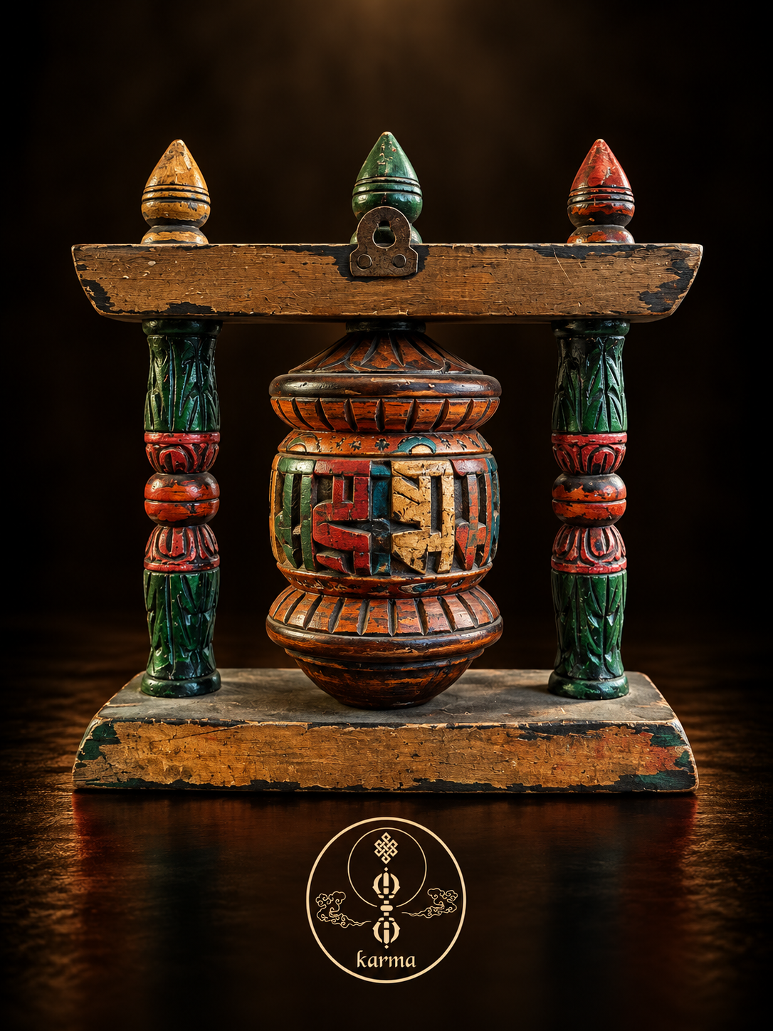 Ruota della Preghiera Tibetano in legno