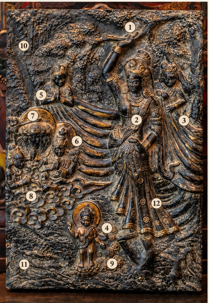 La Nascita del Buddha — Opera Nepalese in Terracotta e Legno, Interamente Realizzata a Mano