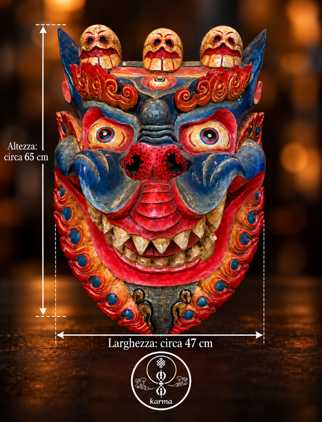 Maschera del Drago Tibetano – Intagliata e Dipinta a Mano