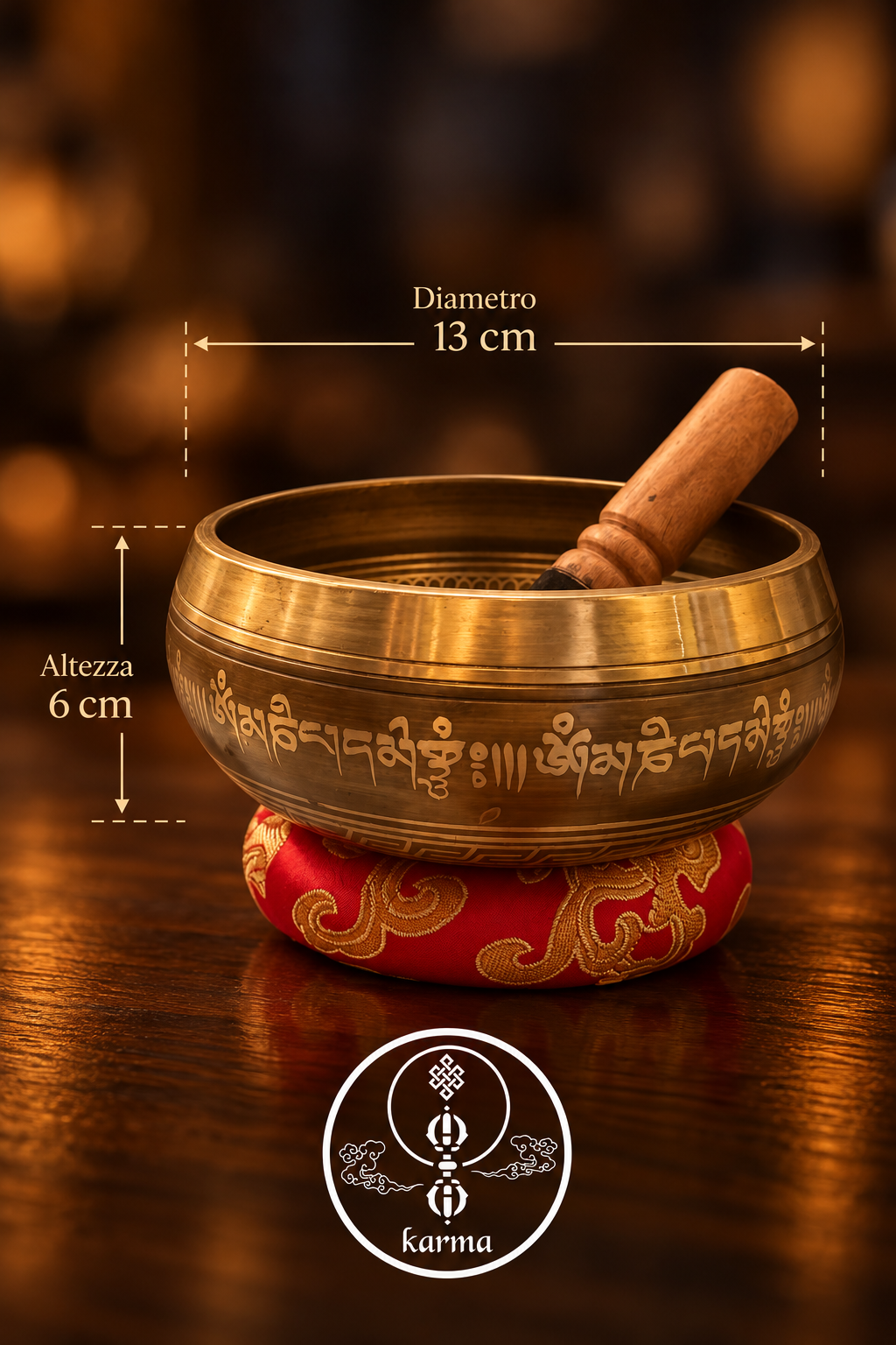 Campana Tibetana con Mantra Om Mani Padme Hum, Doppio Dorje e Nota La a 479 Hz
