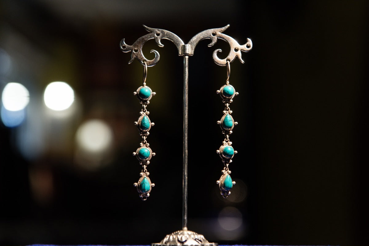 Turchese Grezzo dell’Himalaya — Orecchini in Argento