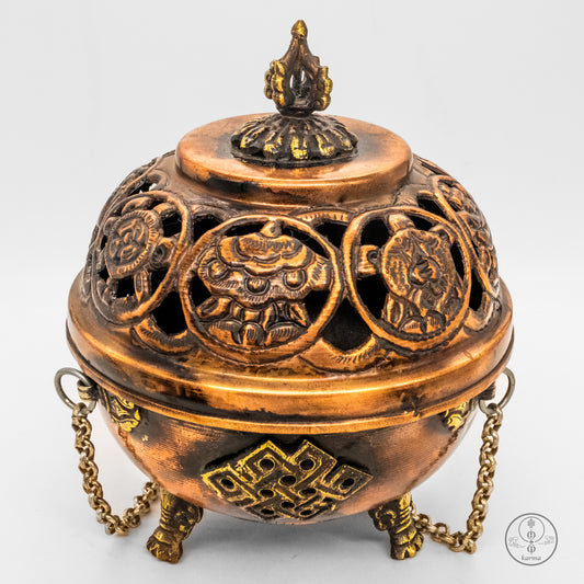 Porta Incenso Tibetano In Rame Sospeso;Simboli Sacri
