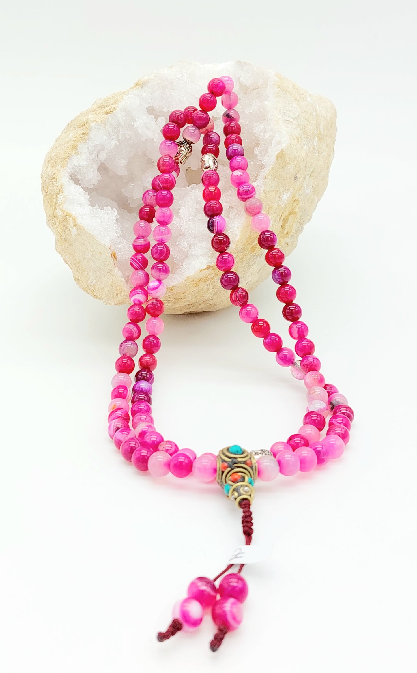 Mala quarzo con la testa di Buddha