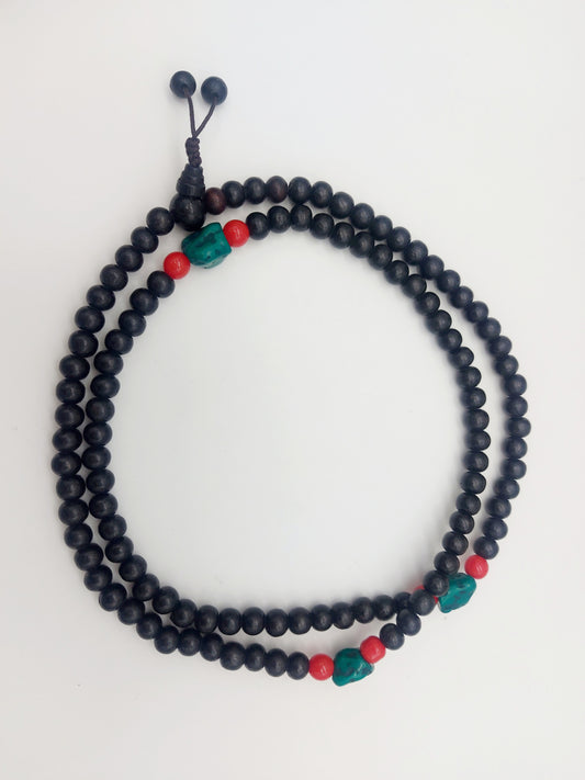 Mala Rosewood 108 grani con il pasta di turchese