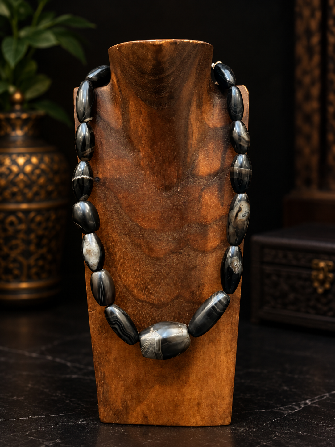 Collana Tibetana in Agata naturale