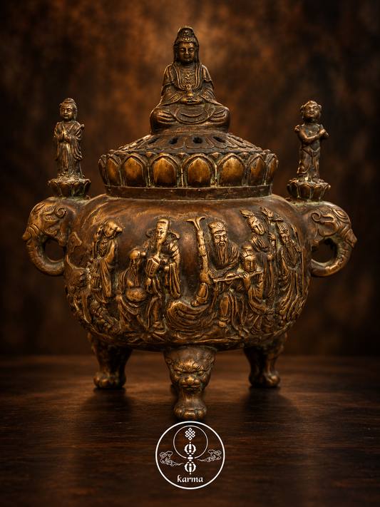Bruciatore per Incenso in Ottone con Figure del Buddha