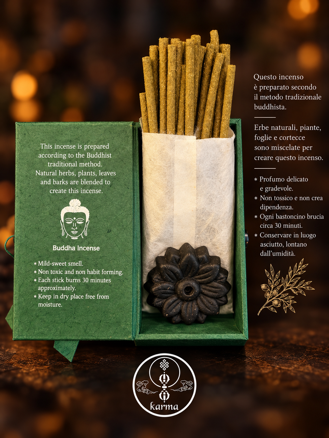 Incenso Tibetano al Ginepro – 30 Bastoncini Artigianali con Bruciatore Incluso