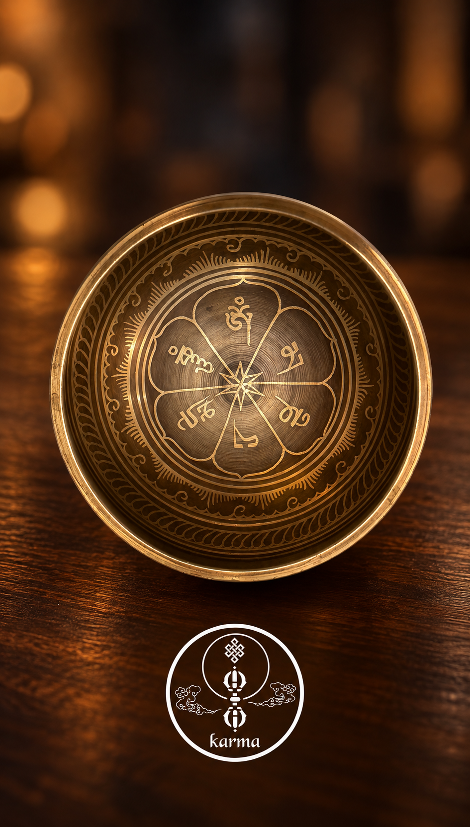 Campana Tibetana con Mantra Om Mani Padme Hum, Doppio Dorje e Nota La a 479 Hz