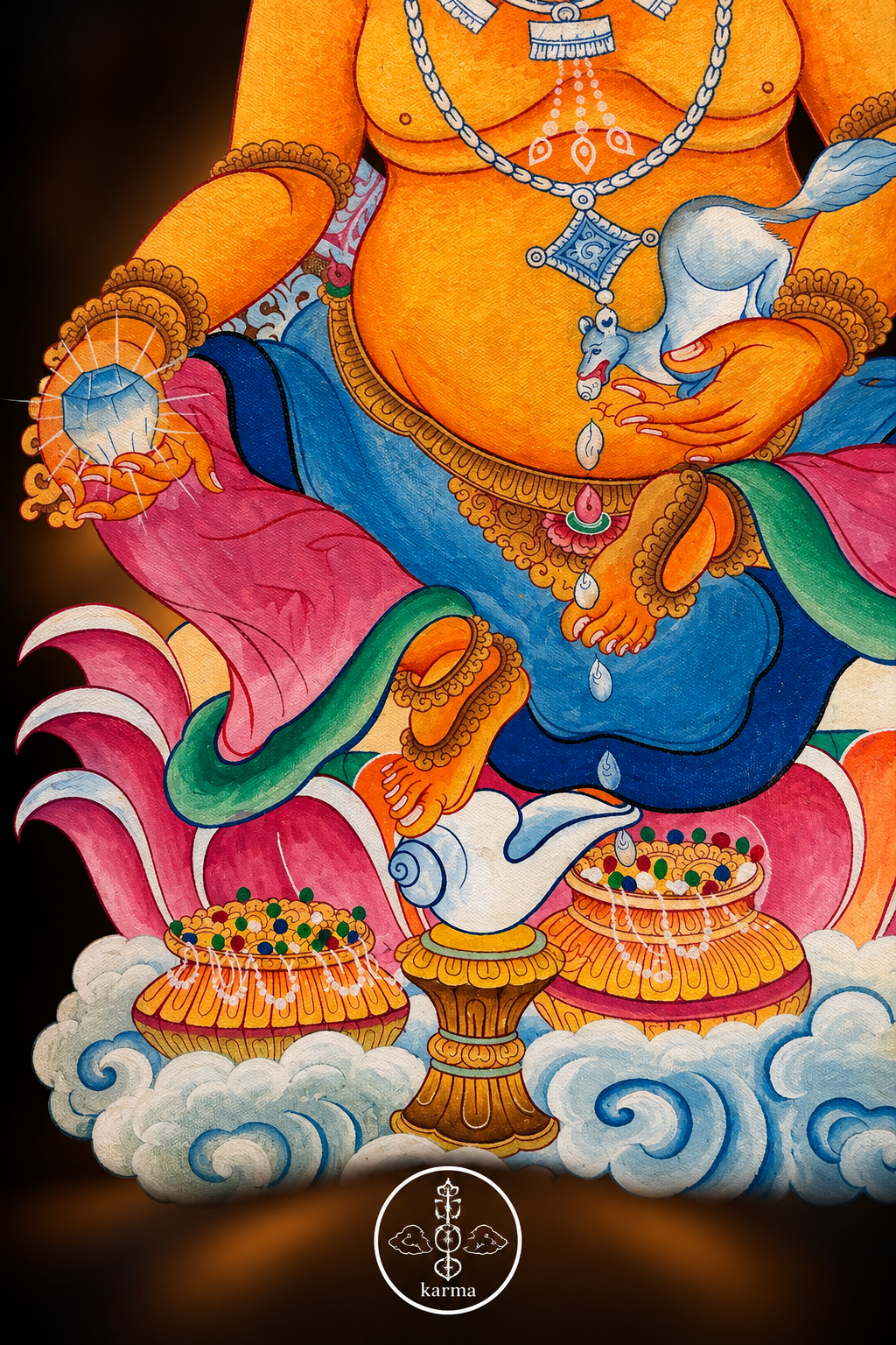 Thangka di Zambala Dipinto a Olio, Realizzato a Mano in Nepal -Un Capolavoro di Arte e Spiritualità