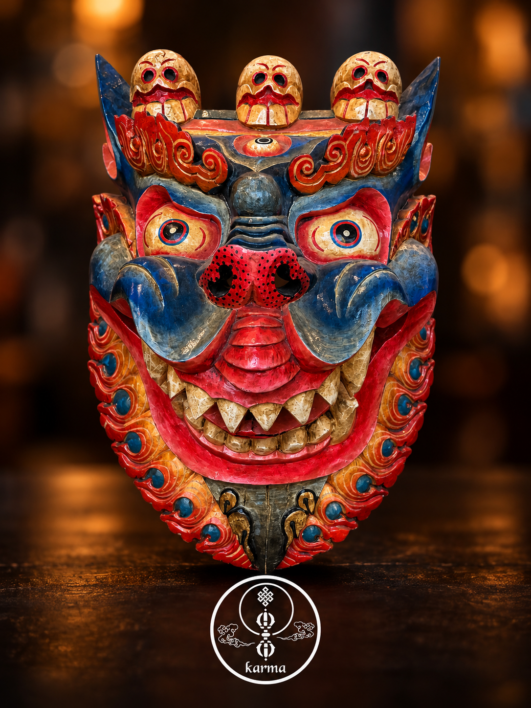 Maschera del Drago Tibetano – Intagliata e Dipinta a Mano