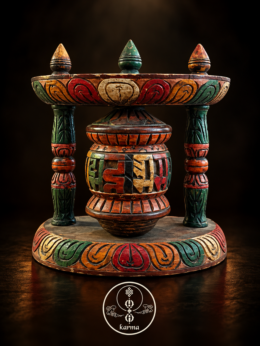 Ruota della Preghiera Tibetano in legno