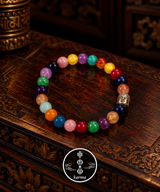 Bracciale in Agata Mista con Testa di Buddha