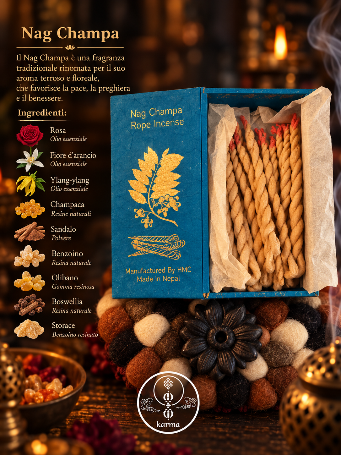 Incenso Nag Champa in Corda – Artigianale, Prodotto in Nepal | Fragranza Spirituale Himalayana