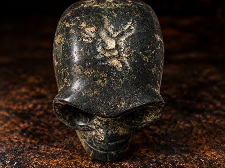 Teschio Buddhista in Giada Naturale – Scultura Artigianale in Unico Blocco