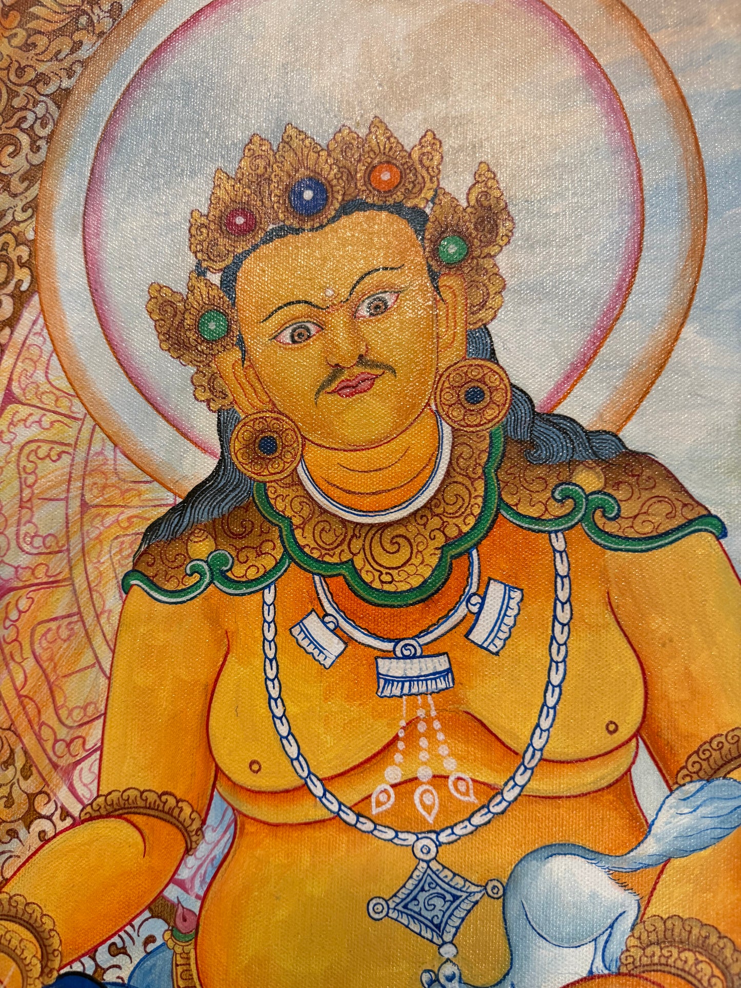 Thangka di Zambala Dipinto a Olio, Realizzato a Mano in Nepal -Un Capolavoro di Arte e Spiritualità