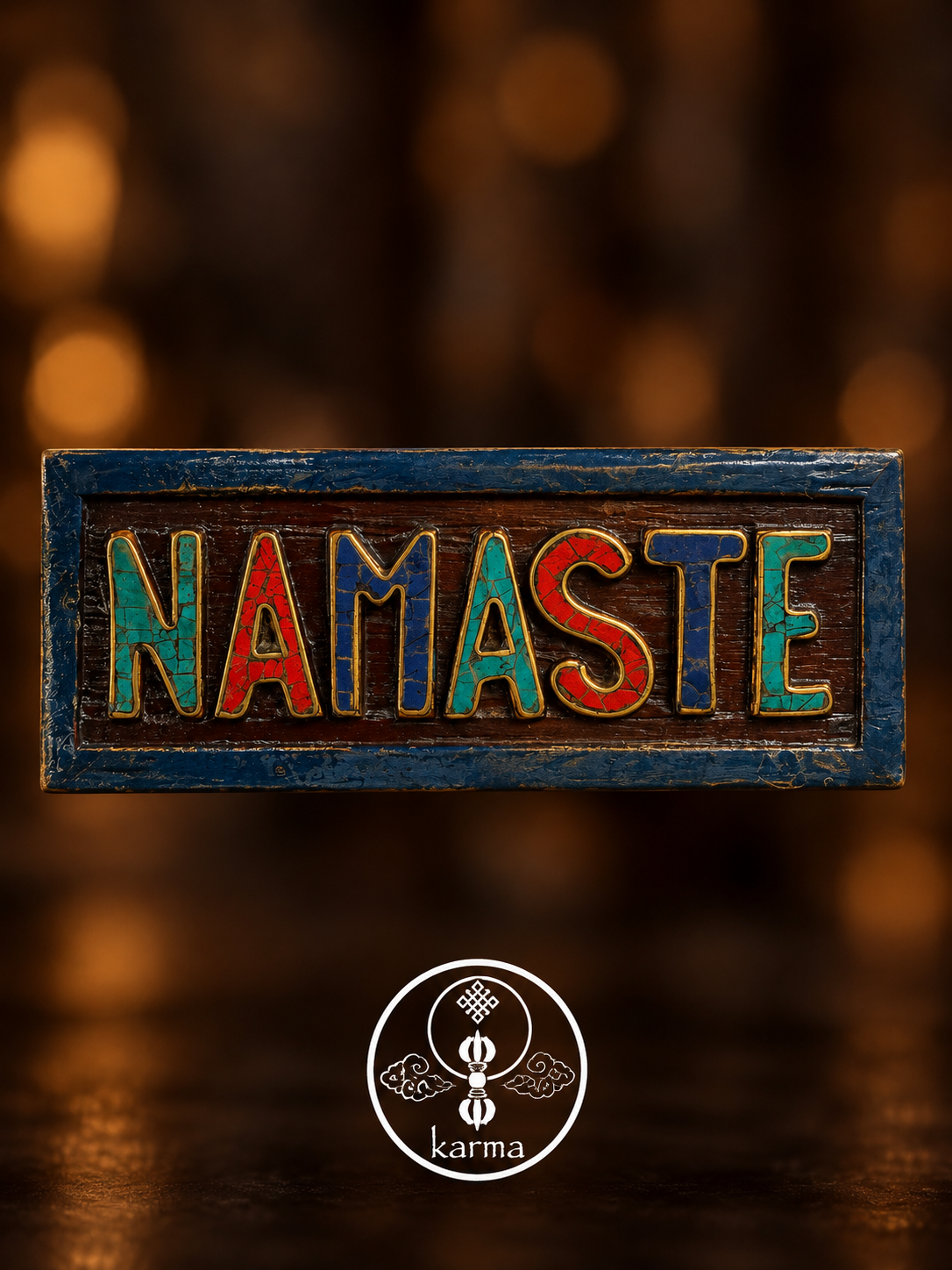 Targa Decorativa in Legno con la Scritta Namaste – Artigianato Himalayano