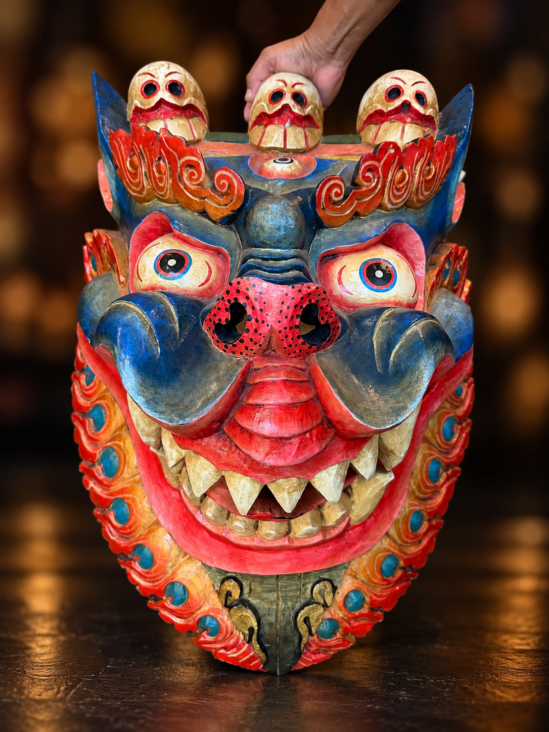 Maschera del Drago Tibetano – Intagliata e Dipinta a Mano
