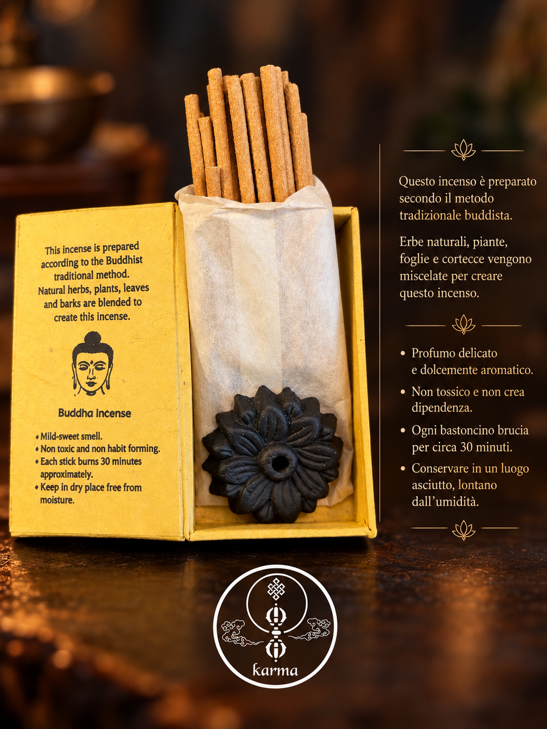 Incenso Tibetano al Sandalo Rosso – 30 Bastoncini Artigianali con Bruciatore Incluso
