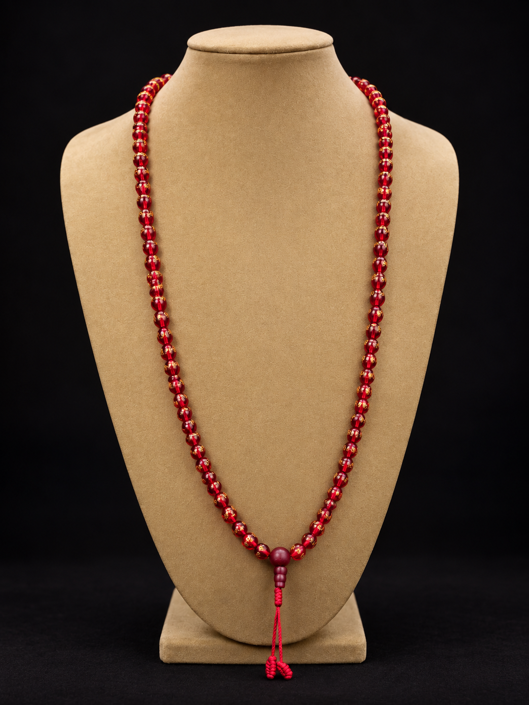 Mala Tibetano in Onice Rosso – 108 Grani con Mantra Om Mani Padme Hum