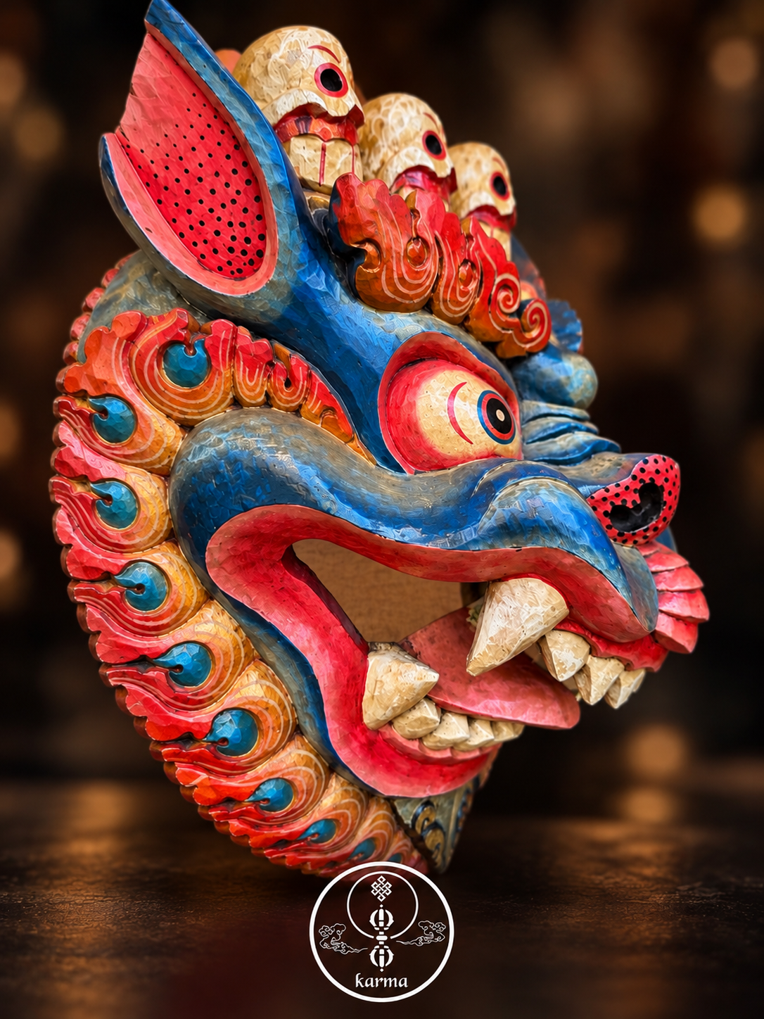 Maschera del Drago Tibetano – Intagliata e Dipinta a Mano