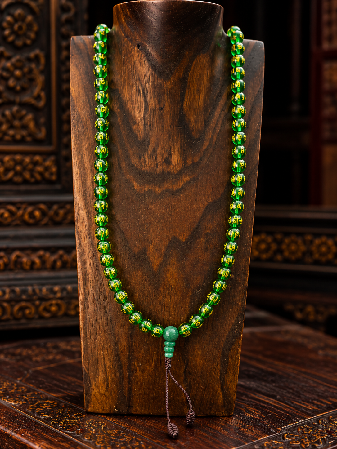 Mala Tibetano in Onice Verde – 108 Grani con Mantra Om Mani Padme Hum