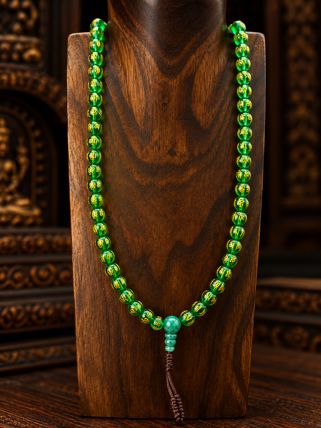 Mala Tibetano in Onice Verde – 108 Grani con Mantra Om Mani Padme Hum