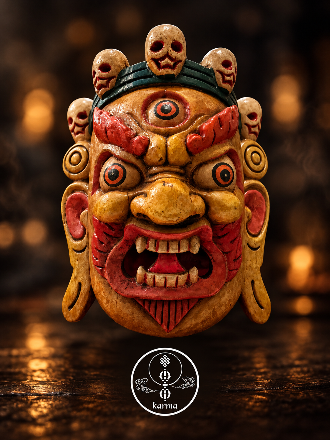 Maschera Tibetano in Legno Intagliato a Mano
